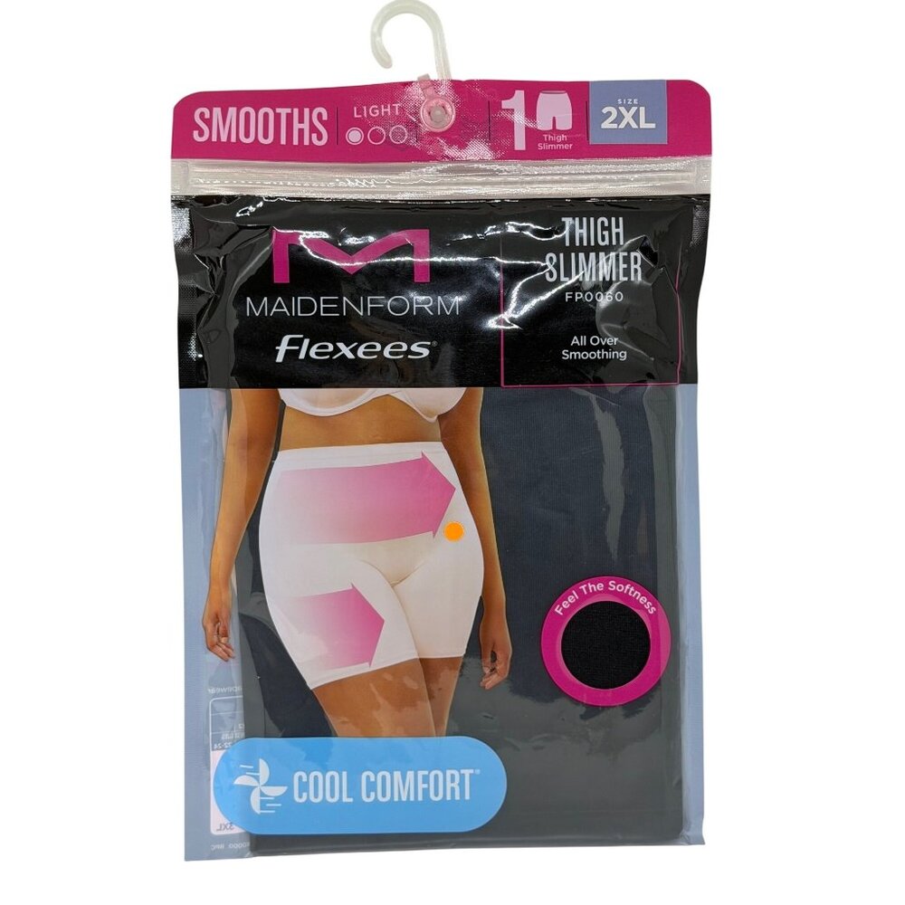 NWT Maidenform Flexees Thigh Slimmer‎ FP0060 2XL Black Light Smoothing Control